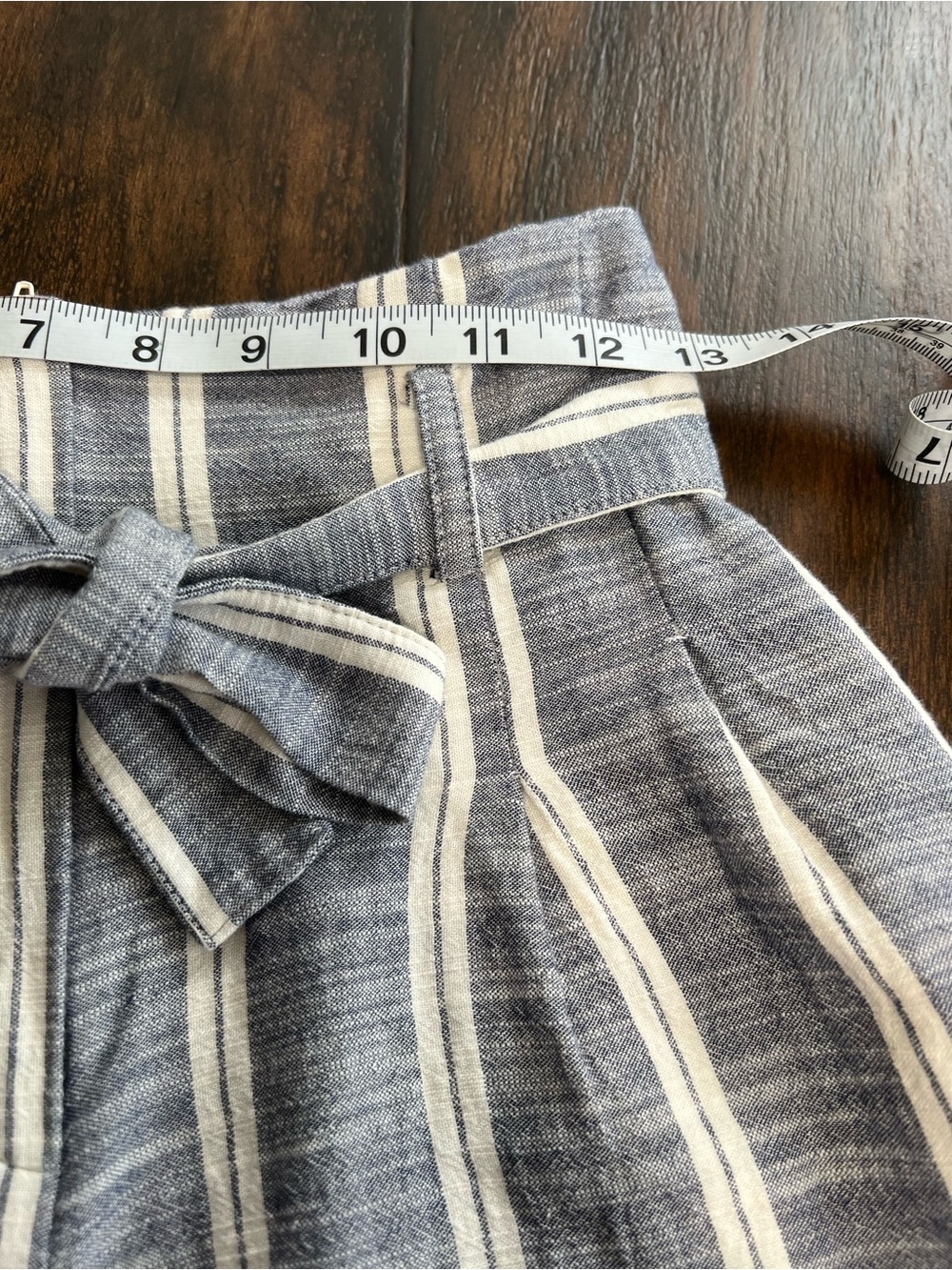 ZARA Paper Bag Shorts Blue White Stripe Shorts Crochet Detail Size XS - Picture 6 of 7